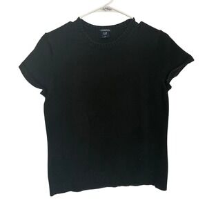 Vintage GAP Stretch Women's Black Knit Short Sleeve Sweater Top Crew Neck Large